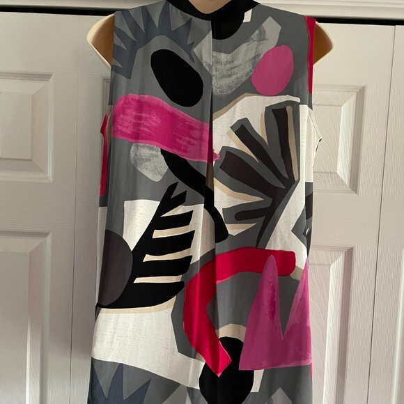 Abstract Tunic Black Pink Red White Tan Gray Sleeveless - Picture 5 of 16